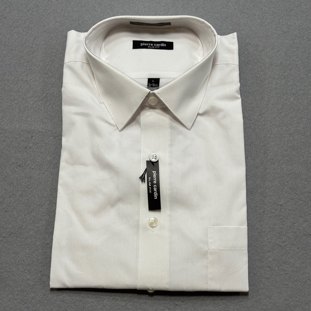 NEW Pierre Cardin Dress Shirt Men's L 16-16.5 32/33 White Slim Fit Long Sleeve